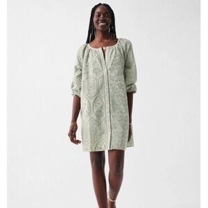 New Faherty Valencia Eyelet Organic Cotton Dress Desert Sage Green Size Medium